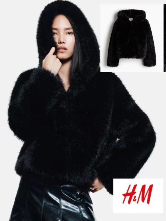 H & M Black Faux Fur hooded jacket, XL GP1492 - Picture 1 of 6